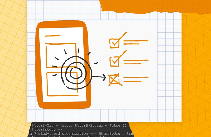 an illustration showing a mobile phone, two tick boxes and one cross box