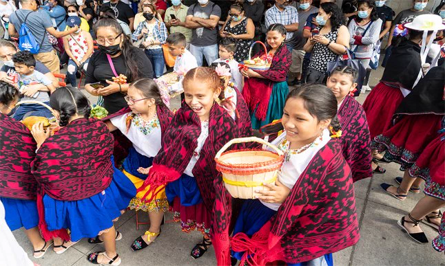 Image credit: Children wearing typical dresses for Ecuadorian National Day. 103-14 Roosevelt Ave., Corona Plaza, Queens. Camilo Jose Vergara 2021. Camilo José Vergara's photographs are protected by copyright. Privacy and publicity rights may also apply.