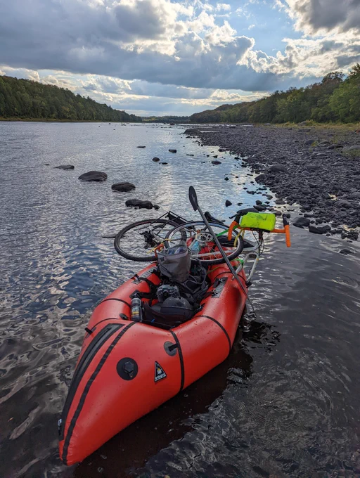 Packraft with bike on the Penobscot River