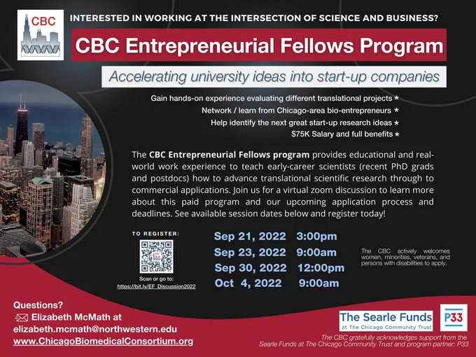 CBC Entrepreneurial Fellows Program: Join us for a virtual zoom discussion to learn about the program and how you can apply!  https://bit.ly/EF_Discussion2022
