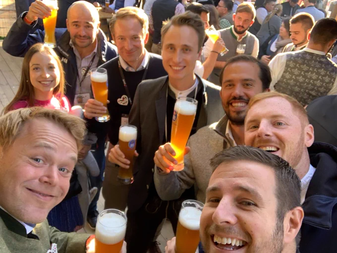 Team picture with some beers at Oktoberfest