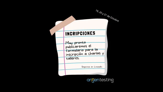 ¿Querés inscribirte a las charlas? ¿Querés ser uno de las 15 personas que podrán asistir a los talleres del 20 de Octubre? Cupo limitado.

Entonces unite y seguinos por nuestra página en LinkedIn para estar al tanto de las novedades del evento.

Nuestra agenda de charlas y talleres
https://argentesting.com/agenda-2022/

