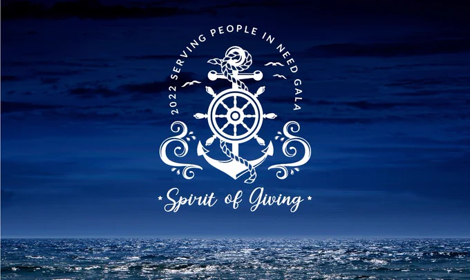 White nautical logo on a blue background: 2022 SPIN Gala - Spirit of Giving