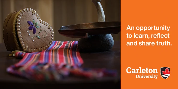 Photo of striped cloth, beside smudging bowl and heart-shaped leather embroidered box