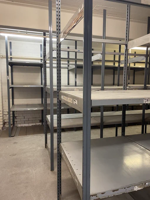 Empty warehouse metal shelving units