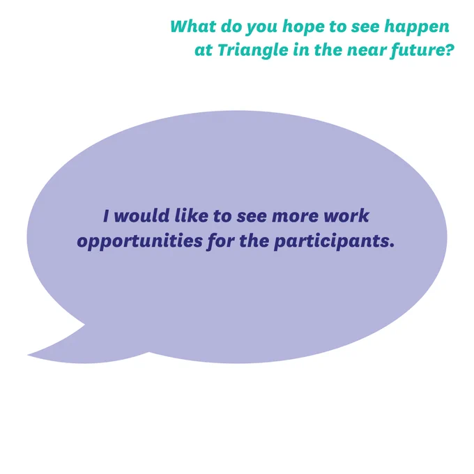teal word bubble with Champa's interview question