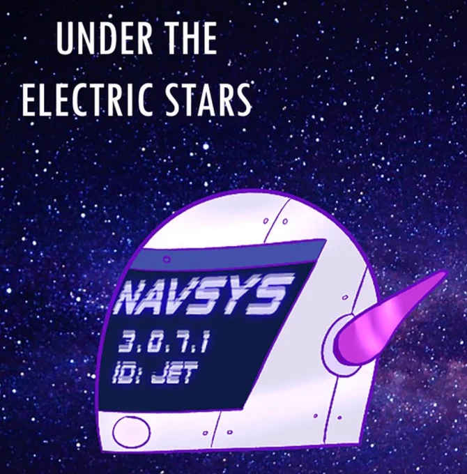 The cover art for Under the Electric Stars, an illustration of a small robot against a starry purple background, with white text reading "Under the Electric Stars"
