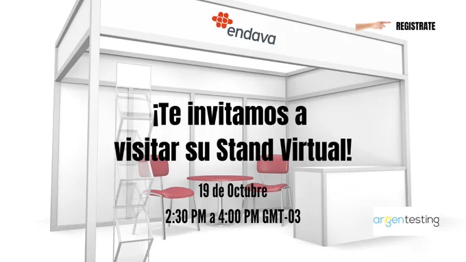 Te invitamos a visitar el Stand Virtual Endava
19 de Octubre - 2:30 PM a 4:00 PM GMT-03
Registrate en el siguiente enlace
https://bit.ly/3Srmtoj
