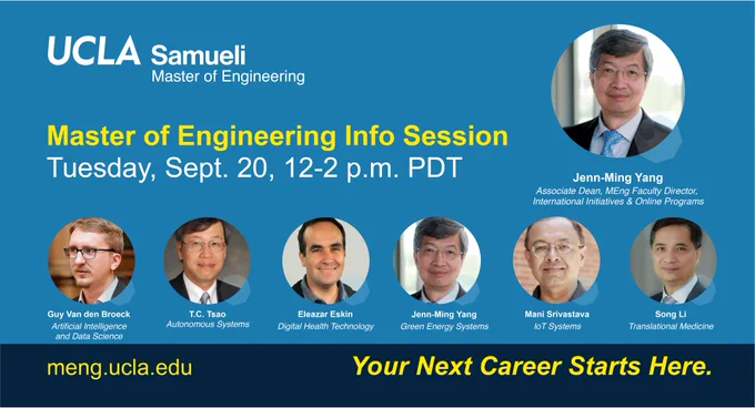 Join us tomorrow! Become well-versed in the technical, business & management aspects of technology with @ucla / @UCLAengineering's one-year, full-time, on-campus professional Master of Engineering degree. https://lnkd.in/gwUrF--q

Application opens mid-September for Fall 2023-24!