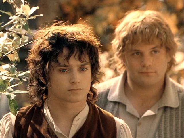 frodo and sam in front of some fall foliage