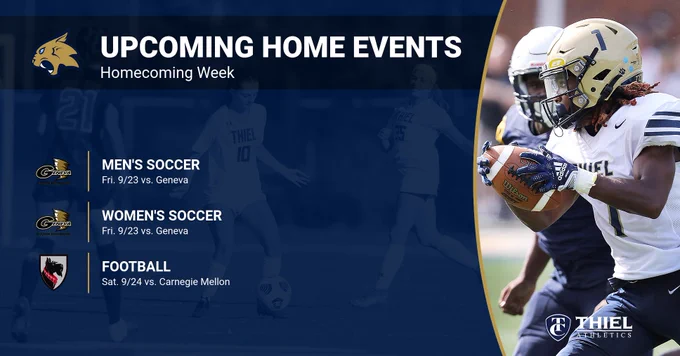 Thiel Athletics home games for homecoming week, Sept. 19-25.