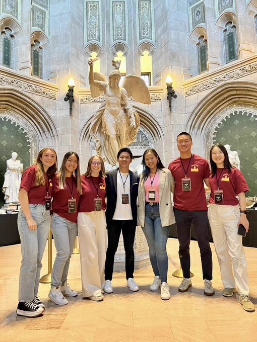From left to right: Molly Dugan, Chloe Chen, Julia Burdsall, Alex Park, me (Maggie Yan), Colin Lee, and Alina Yan 

Group photo of the Solstice planning team at the center of Boston College’s iconic Gasson Hall.