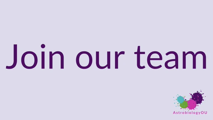 "Join our team" written in dark purple on a light purple background. The logo for AstrobiologyOU in the bottom righthand corner.