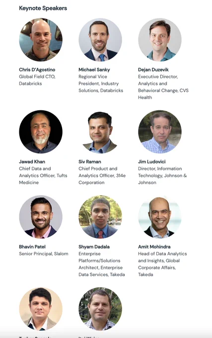 This image shows how Databricks is putting on an all-men event -- 11 Keynote Speakers, all men, for their Healthcare & Life Sciences Symposium