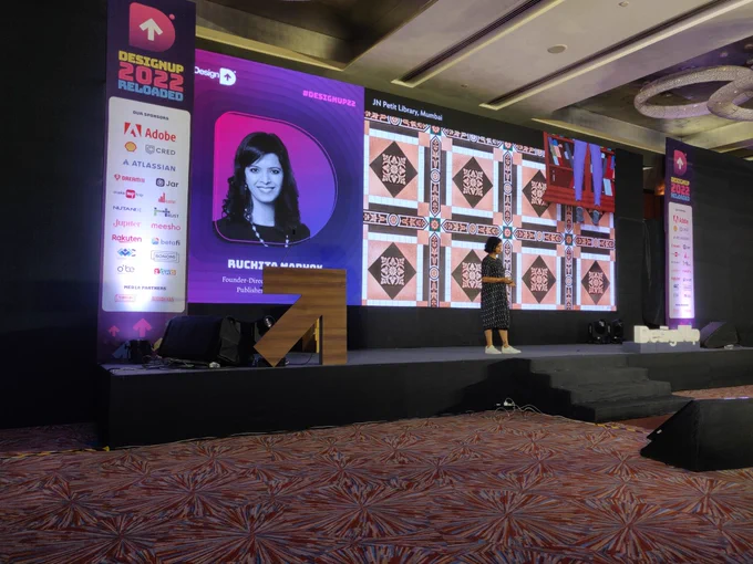 Ruchika showing their digital recreation of tiles 