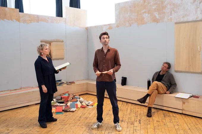 Sharon Small, David Tennant and Elliot Levey in rehearsal for GOOD.