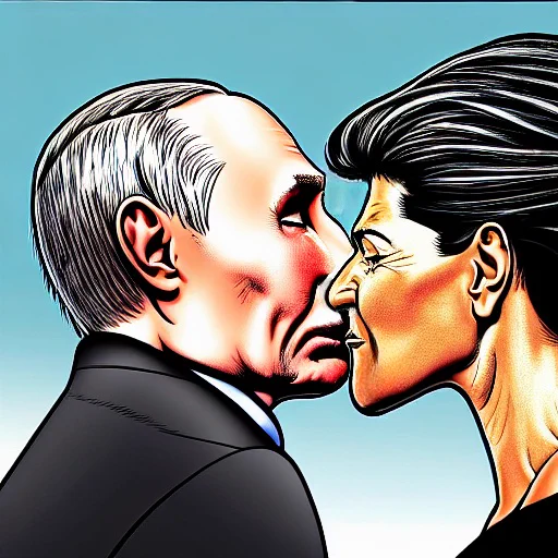 !B Comic-Zeichnung: Putin küsst Sahra Wagenknecht