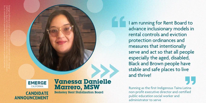 Vanessa Danielle Marrero, MSW: "I am running for Rent Board to advance inclusionary models in rental controls and eviction protection ordinances and measures that intentionally serve and act so that all people especially the aged, disabled, Black and Brown people have stable and safe places to live and thrive!"