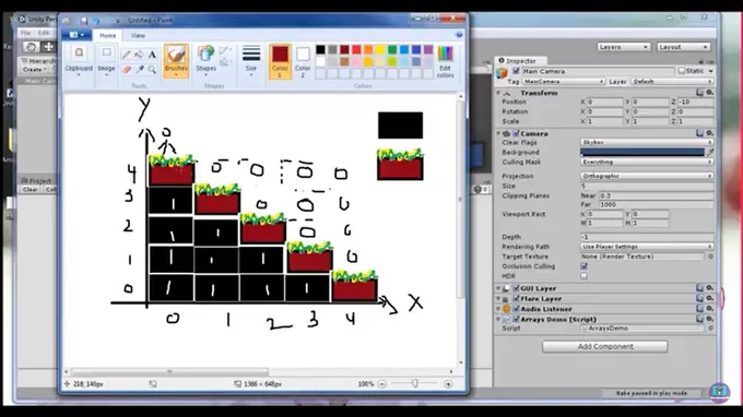 Let's understand C# Program to Represent a 2D Tile map using 2D Arrays in Unity3D.