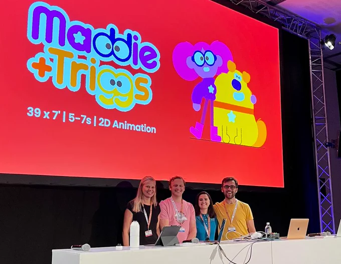 Kids' TV producers Turnip   Duck pitching their new animated TV show MADDIE   TRIGGS at Cartoon Forum, Toulouse.