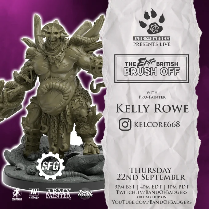 Join the Band live TODAY as we tackle the EPIC ENCOUNTERS box the Ghoul-Kin by @SteamforgedLtd on our new series THE EPIC BRITISH BRUSH OFF with Pro-Painter @Kelcore
 
http://twitch.tv/bandofbadgers
9pm BST | 4pm EDT | 1pm PDT
or on YouTube

#RPG #ttrpg #dnd5e #miniaturepainting