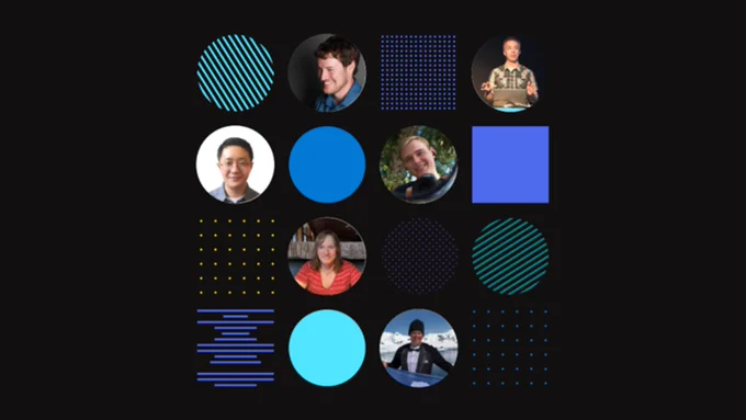 A square made of smaller squares, circles, and people's faces.