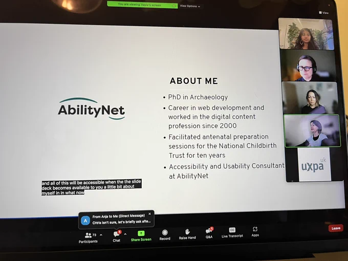 A slide about Vayia from Ability Net, PhD in archaeology