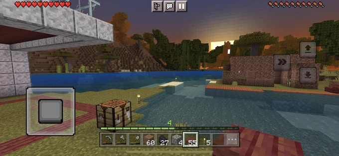Minecraft has new touch controls! This is a screenshot with the new joystick and action buttons.