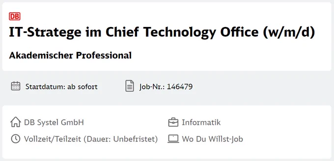 Screenshot der Stellenanzeige