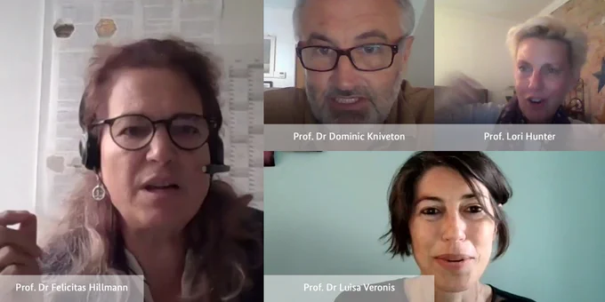 Prof Lori Hunter, Prof. Dr Dominic Kniveton, Prof. Dr Luisa Veronis & Prof. Dr Felicitas Hillmann in a zoom call