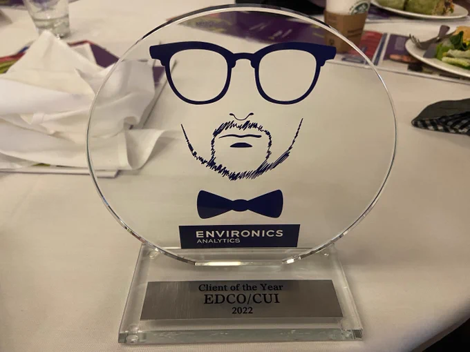 Picture of an award reading "Client of the Year, EDCO/CUI, 2022" 