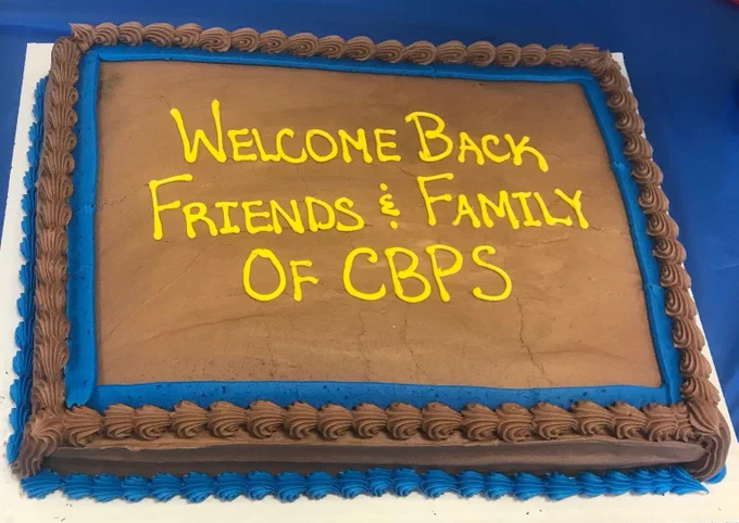 A picture of a welcome back chocolate cake.