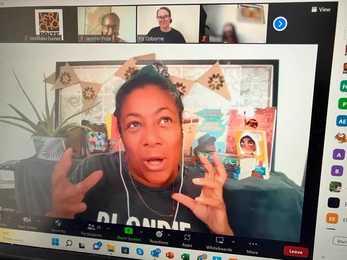 Image of Zoom meeting with author Patrice Lawrence