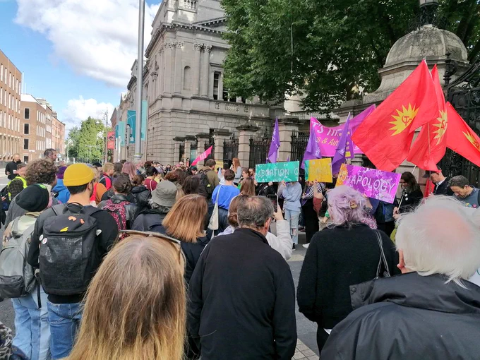 Crowd of prochoice campaigners outside the Dail at the Abortion Rights Campaign demo