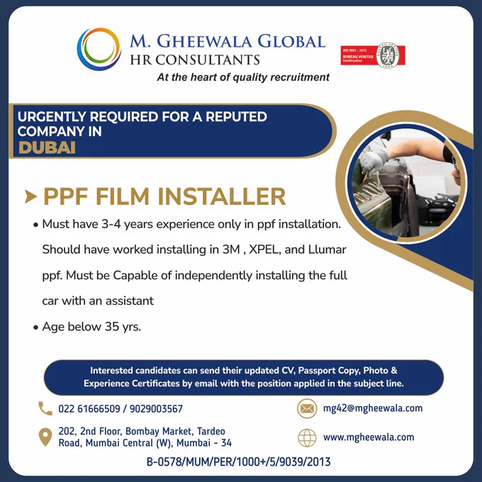 #ppffilm #filminstaller #ppfinstaller #ppffilminstaller #llumarppf #3mppf #dubaijobs #mgheewala #mgheewalajobs