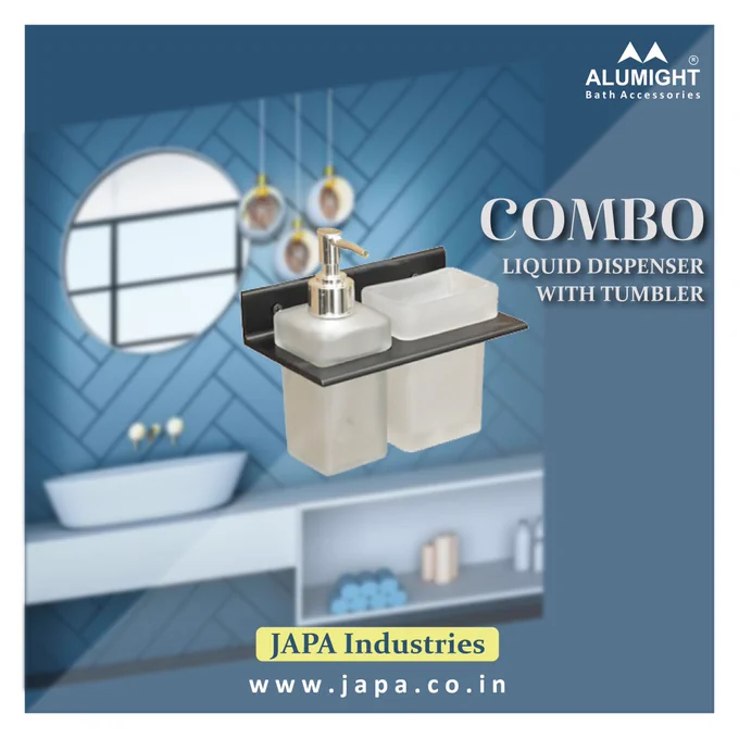 ALUMIGHT Bath Accessories COMBO LIQUID DISPENSER WITH TUMBLER JAPA Industries www.japa.co.in