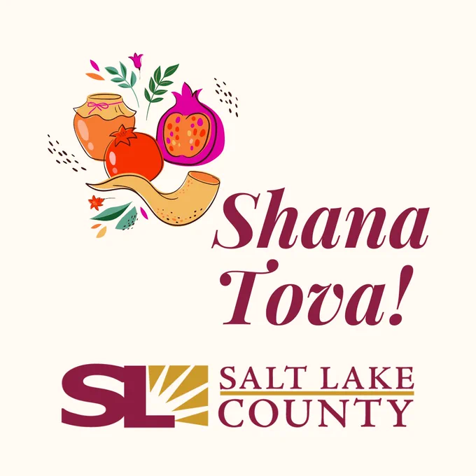 Beige square image with kosher cartoon food and the image says "Shana Tova!"