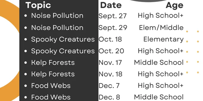 Gray, black, white, and orange flyer that states “EcoLogik Nature x Tech” and “Virtual Workshop Series 2022” with a list of topics and dates.