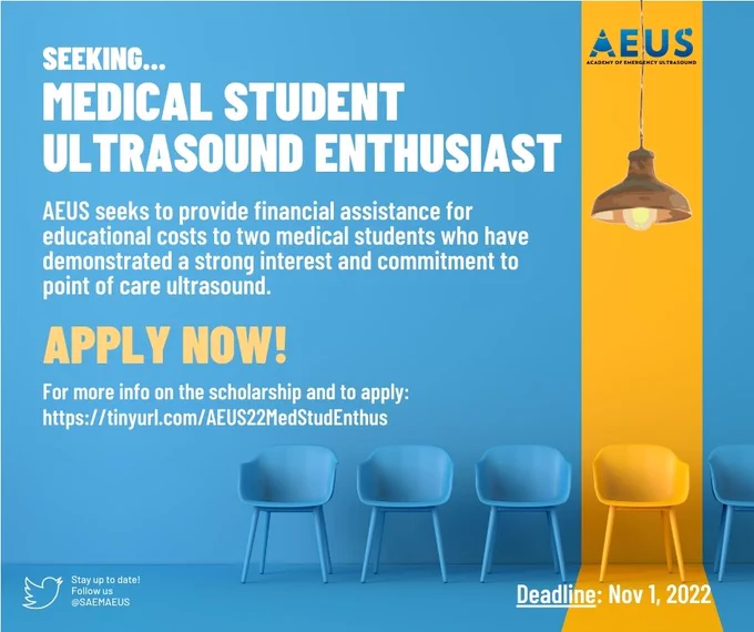Medical Student Ultrasound Enthusiast Award. Deadline Nov 1