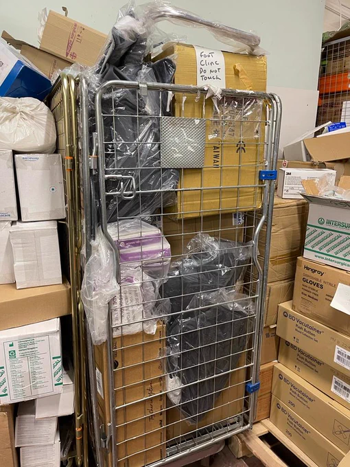 Metal crate of surplus stock