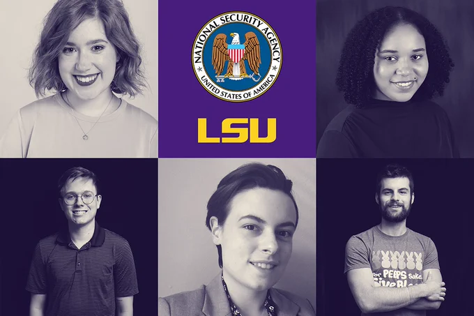 LSU cybersecurity students Lauren Pace, LaSean Salmon, Christopher Bowen, Karley Waguespack and Charles Glass