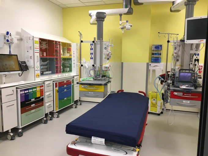 Interior of new resuscitation bay at William Harvey Hospital.