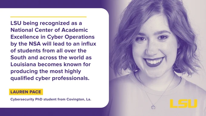 LSU cybersecurity PhD student Lauren Pace from Covington, LA