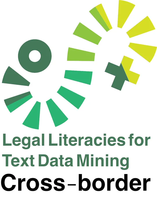 Green and yellow abstract project logo with text underneath that reads "Legal Literacies for Text Data Mining Cross-border"