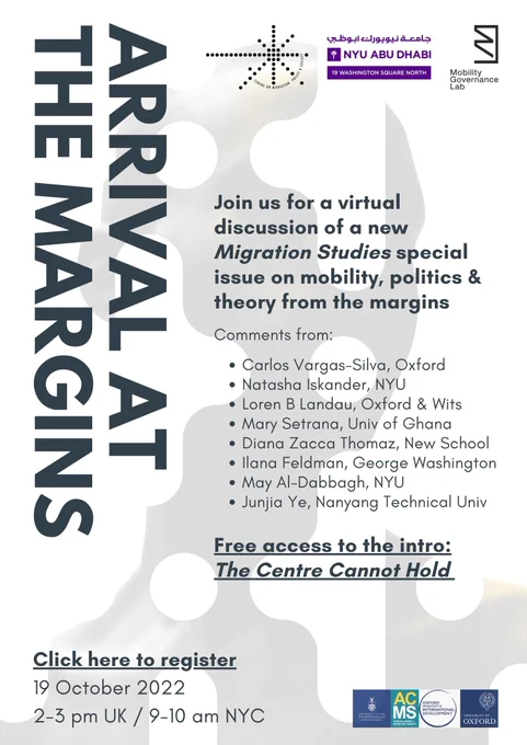 Arrival at the Margins, 19th October, 2-3pm UK, 9-10am NYC