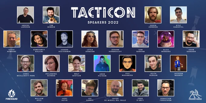 Images of all the speakers that participated in the panels and talks of TactiCon with the blue background