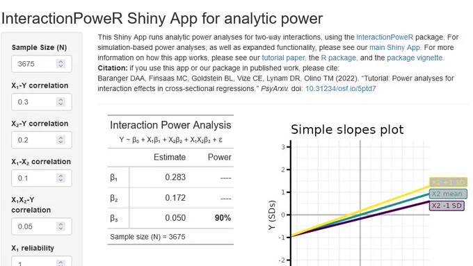 Screen shot of the graphical interface for the InteractionPower Shiny app.
