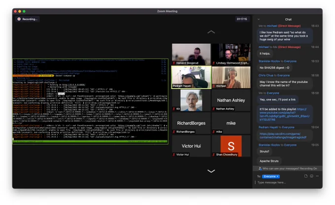 Screenshot of a Zoom showing a terminal, where a malicious file uploaded to a web app using Imagemagick has caused the contents of /etc/shadow to be printed out into the logs