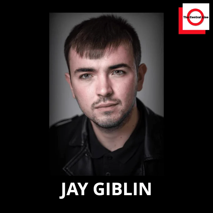 A black background with a picture of a man, Jay, in the centre of the image. He has dark hair and dark eyes, wearing a black top. At the bottom of the image the text reads 'Jay Giblin'. The Central Line logo is in the top right corner on a red background.