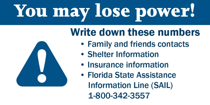 FEMA Graphic: list of important phone numbers to write down in case you lose power.